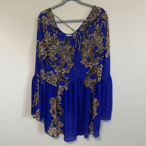 Intimately Free People Symphony Bell Sleeve Open Back Purple Paisley Mini Size S - Picture 2 of 5